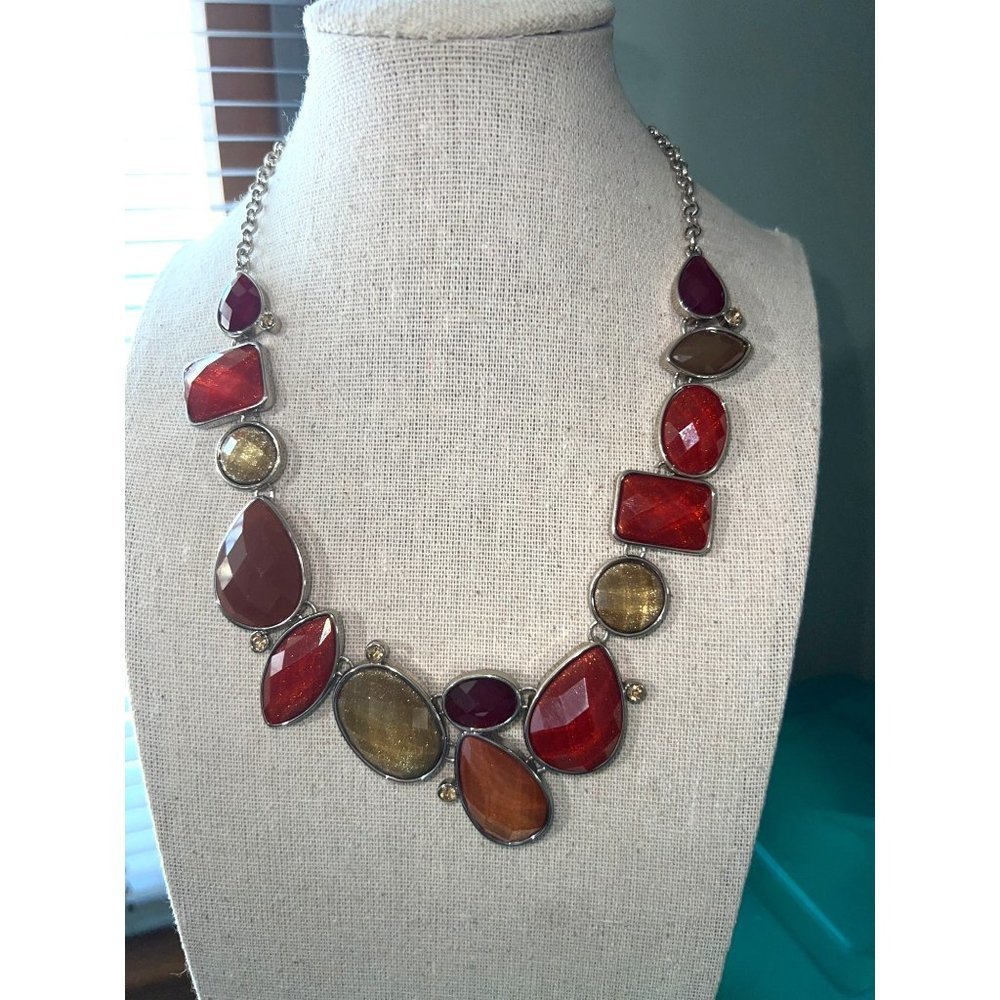 Premier Designs Sparkling Orange & Amber Necklace -- 16"